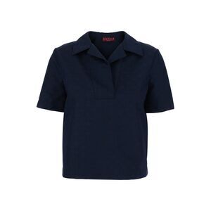 Gucci Women Blue Blouse With Spread Collar And V Neck In Gg Cotton Blend Woman